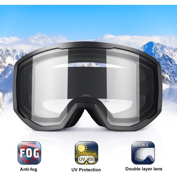 Women OTG Black Frame Clear Anti Fog UV Protection Snowboard Goggles - Picture 2 of 7